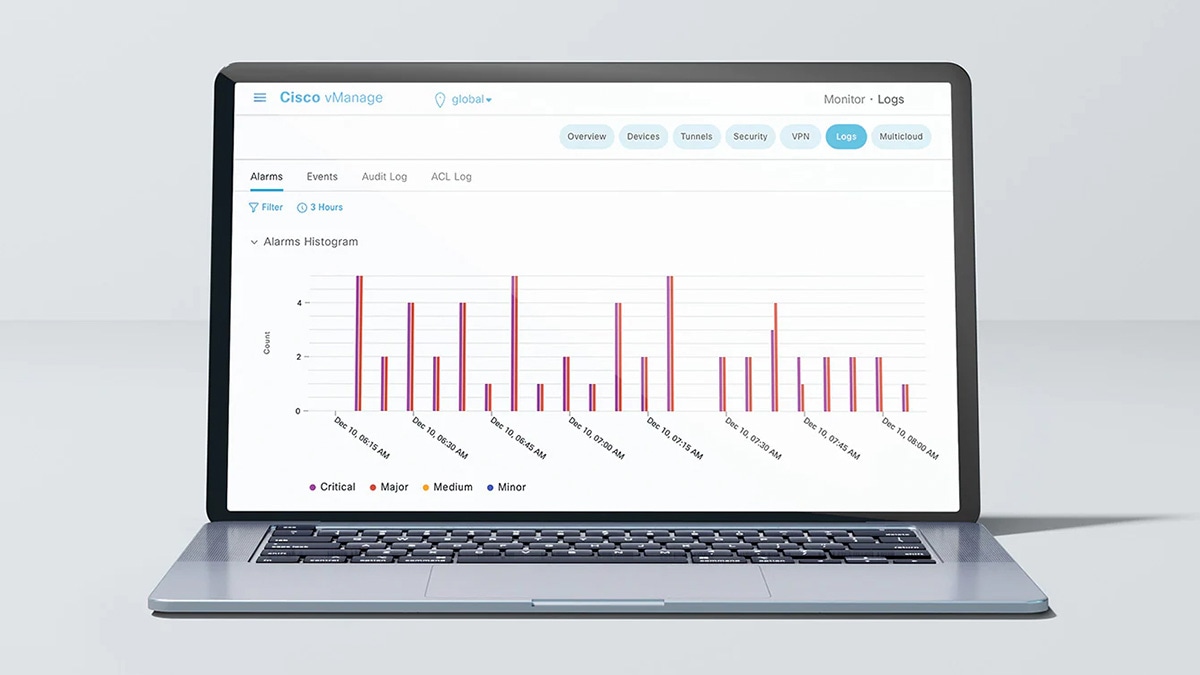 Cisco Catalyst SD-WAN dashboard on laptop