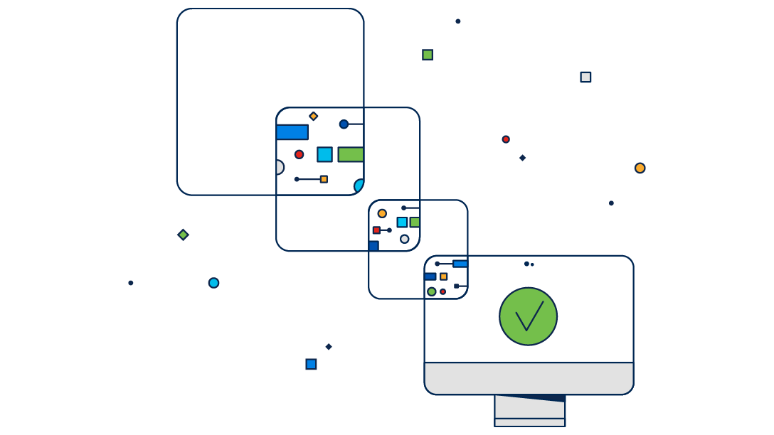 Illustration representing layers of data delivery FSO on a desktop computer